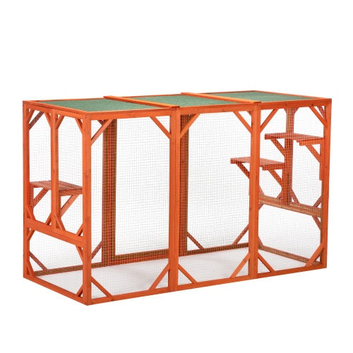 Wooden Cat House, Outdoor Cat Cage With Waterproof Asphalt Board And Cat Habitat, Orange