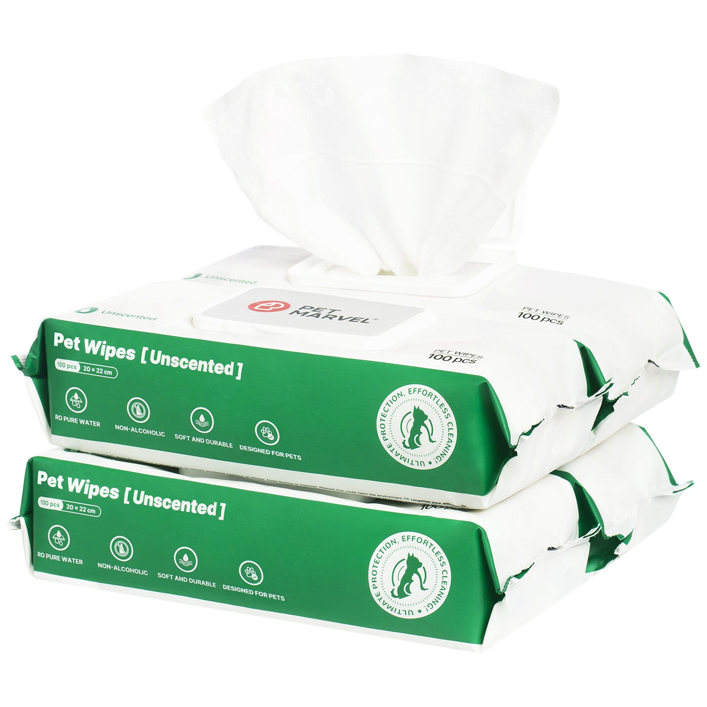 PETMARVEL Silver Ion Antibacterial Dog Cat Wipes Unscented, Hypoallergenic For Paws Butt Face & Ear