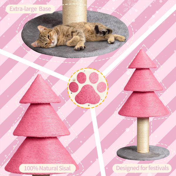 31.5in Christmas Tree Cat Scratcher, Cat Scratching Post For Indoor Cats, Large Sisal Cat Scratching Tree Cat Scratch Tower,-Pink