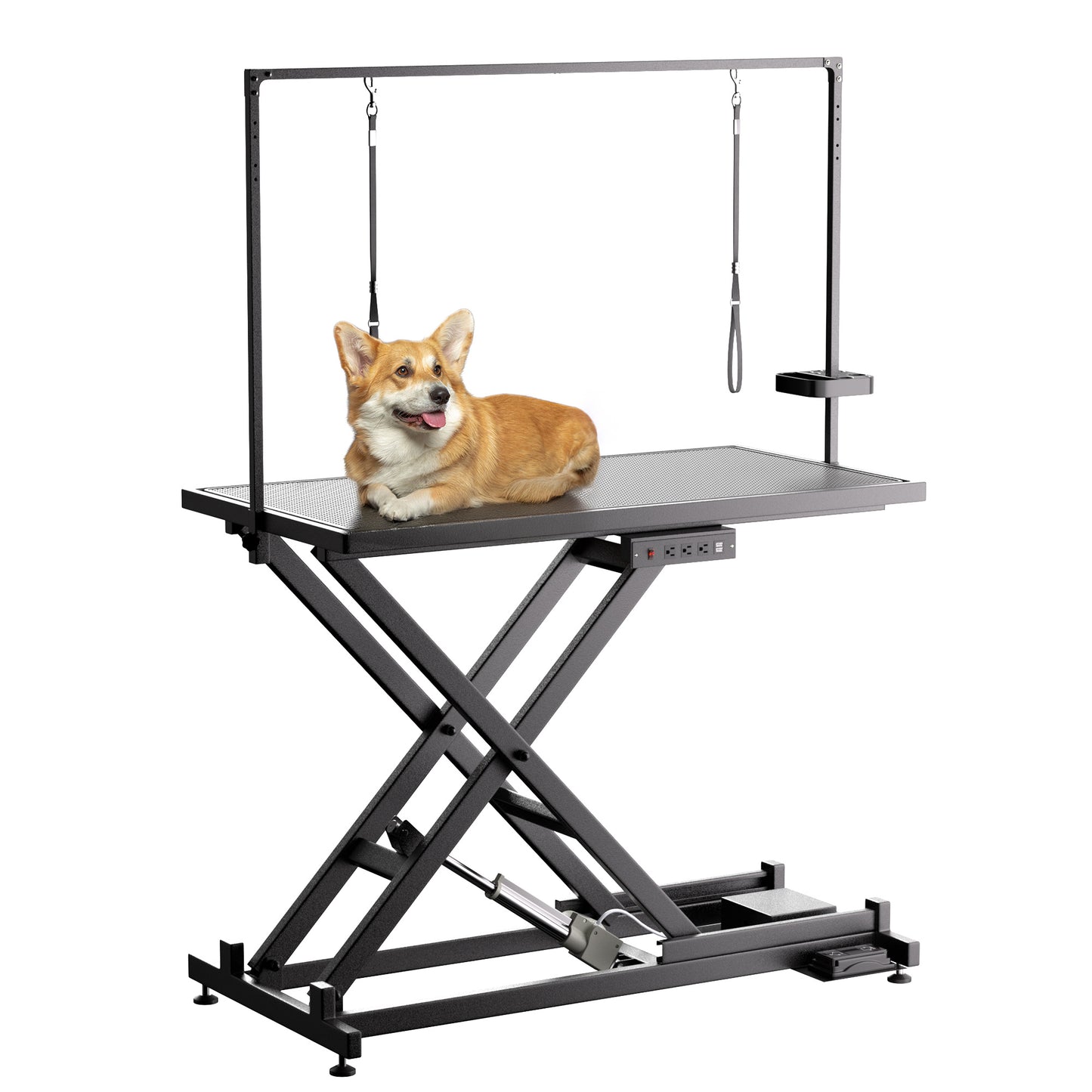 Height Adjustable Pet Grooming Table, Equipped With Leveling Wheels, Dog Grooming Arms, Anti Slip Tabletop, And Tool Organizer 50 Inches, Black