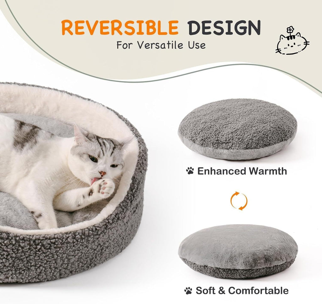 Washable Pet Bed For Small Dogs & Cats - 23x23x7 Inch Orthopedic Dog Bed With Non-Slip Bottom, Plush Round Bed For Puppies & Indoor Kittens, Grey