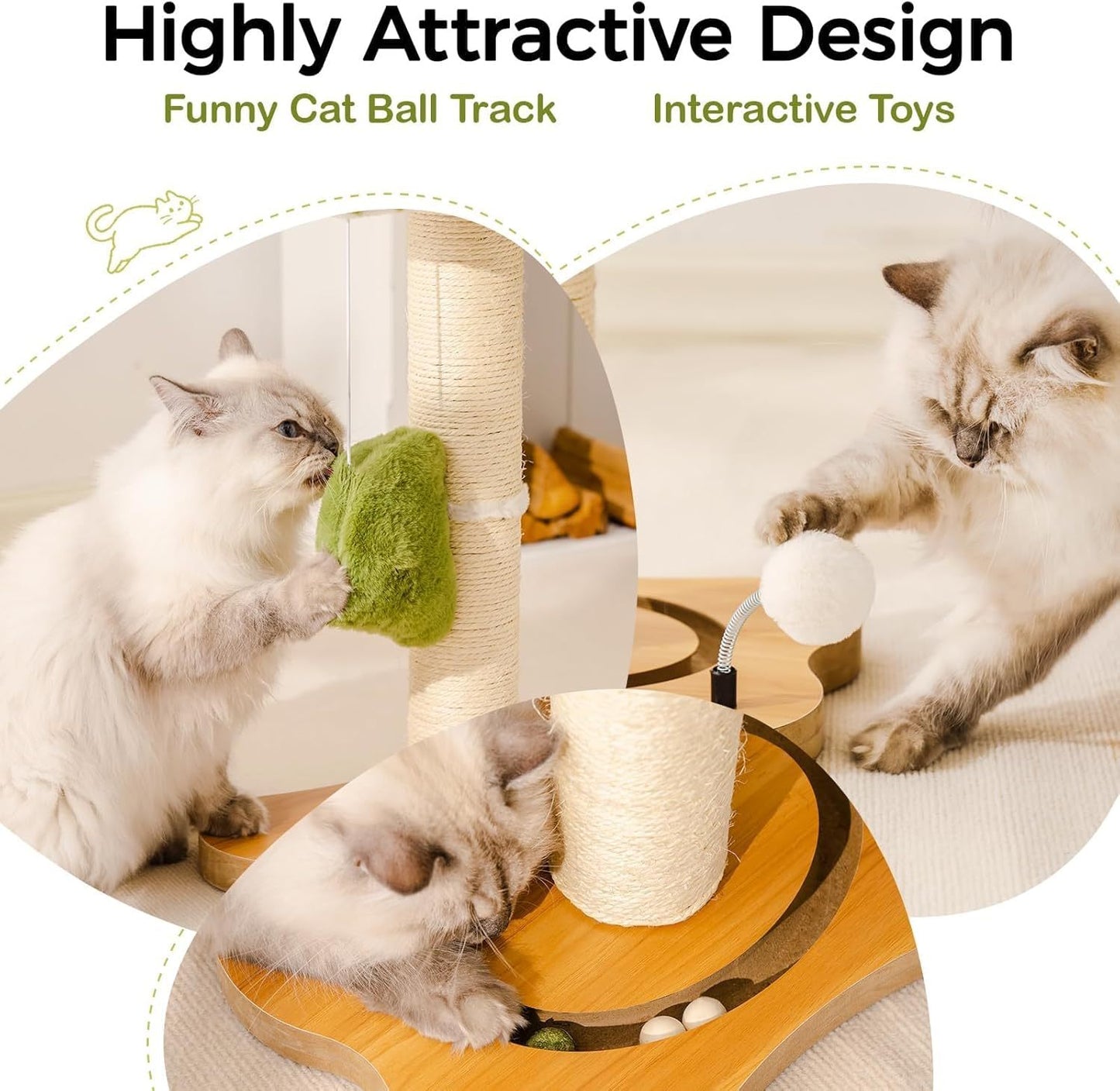 Cat Scratching Post & Bed - 2-in-1 Small Cat Tower With Sisal Scratcher And Ball Track Toys Green, Medium