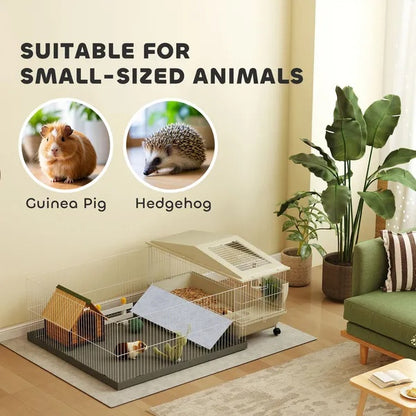 Small Animal Cage With Removable Pet Playpen, Guinea Pig Cage With Waterproof Pad