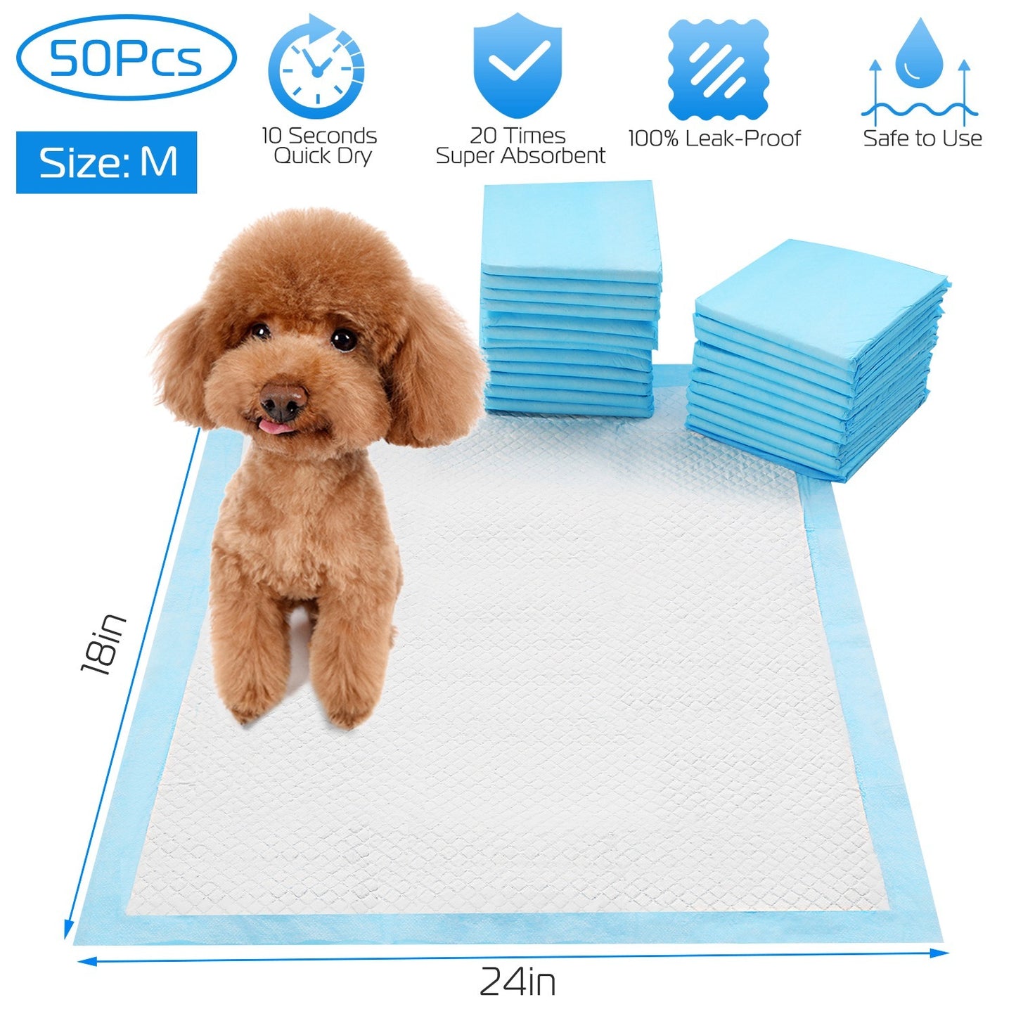 50Pcs Per Set Dog Training Pads Puppy Pee Pads Cat Wee Mats Potty-Train 24in X 18in M