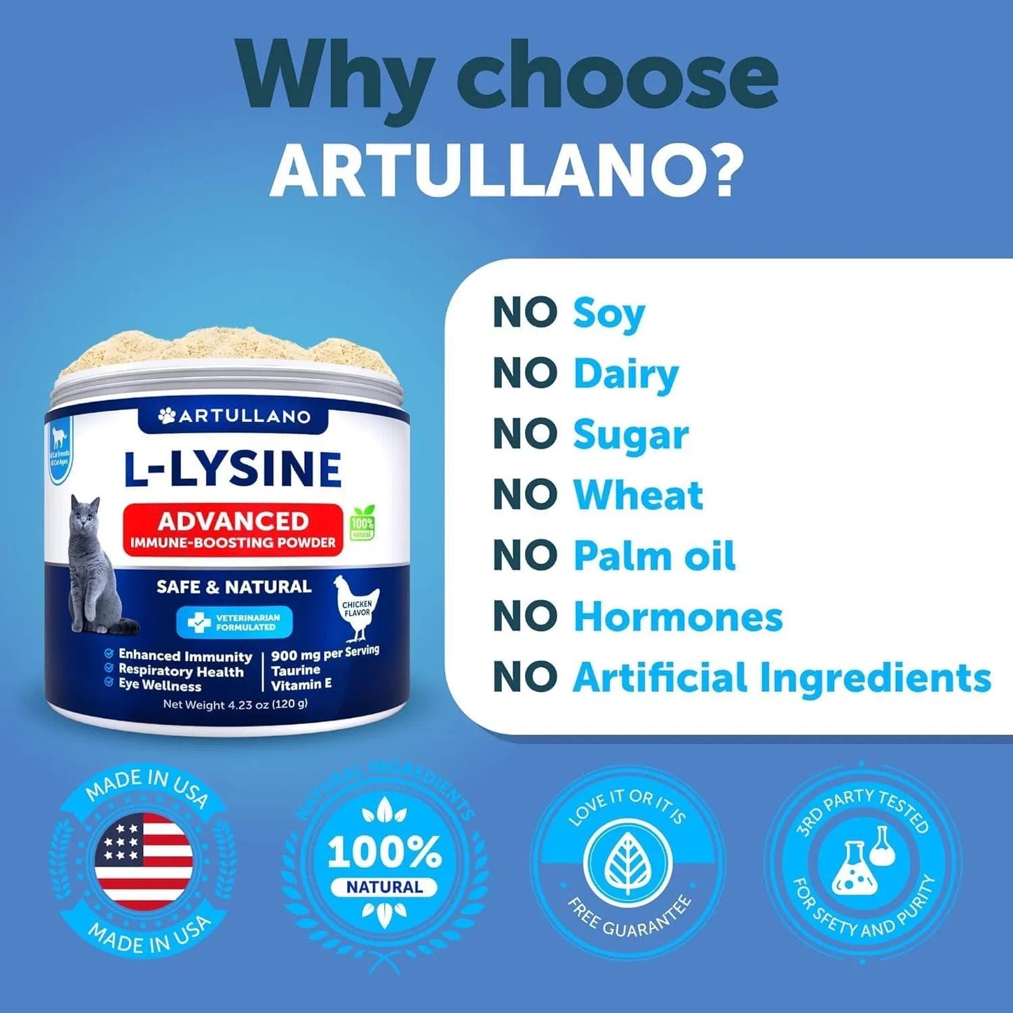 L-Lysine For Cats Lysine Powder Supplement 900mg Serving Immune Support For Cats & Kittens Sneezing Runny Nose Squinting Watery Eyes Cold Eye Respiratory Health With Taurine