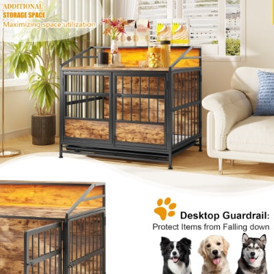 Multi-function Furniture Style Dog Crates With Storage, Dog Crate Furniture Large Wooden Dog Kennel With Double Doors, For Large Medium Dog Indoor, Brown