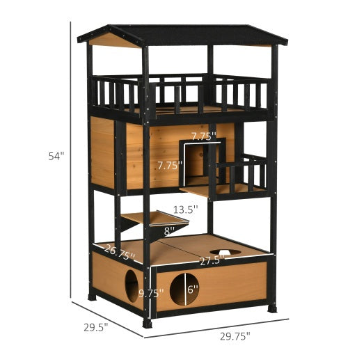 Handmade Wooden Outdoor Cat House, Wild Cat Shelter Kitten Tree