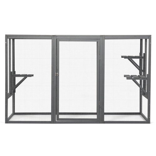 Spacious Wooden Cat Cage With Waterproof Roof For Adjustable Pedals - Gray-black