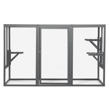 Spacious Wooden Cat Cage With Waterproof Roof For Adjustable Pedals - Gray-black