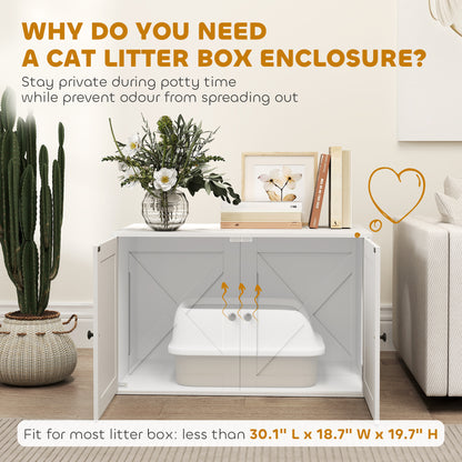 Cat Litter Box Enclosure With Barn Door, Cat Hole, 31.5 X 21 X 20, White