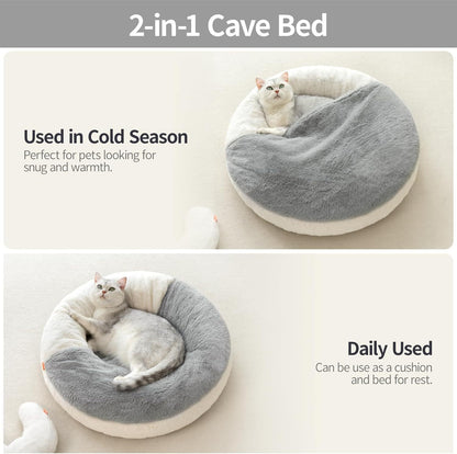 Cat Bed Cave - Washable Pet Bed With Blanket & Non-Slip Base For Cats & Small Dogs 22'' X 22'', White