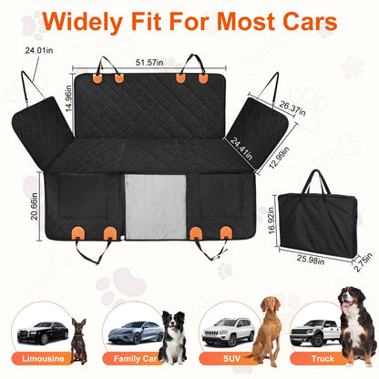 1Pc Dog Car Seat Cover For Back Seat Waterproof Oxford Cloth Seat Cover Hammock Non-Slip Scratchproof Back Seat Extender With Side Flap Mesh Window Storage Bag For Car SUV Truck