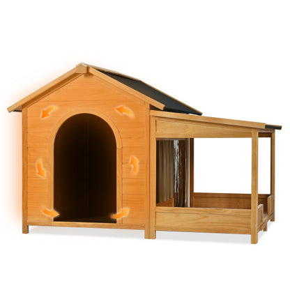 60.2  Large Outdoor Dog House With Insulated Liner For Winter Waterproof Dog Kennel For Medium & Large Dogs, Dog House With Porch And Asphalt Roof And Elevated Floor, Nature