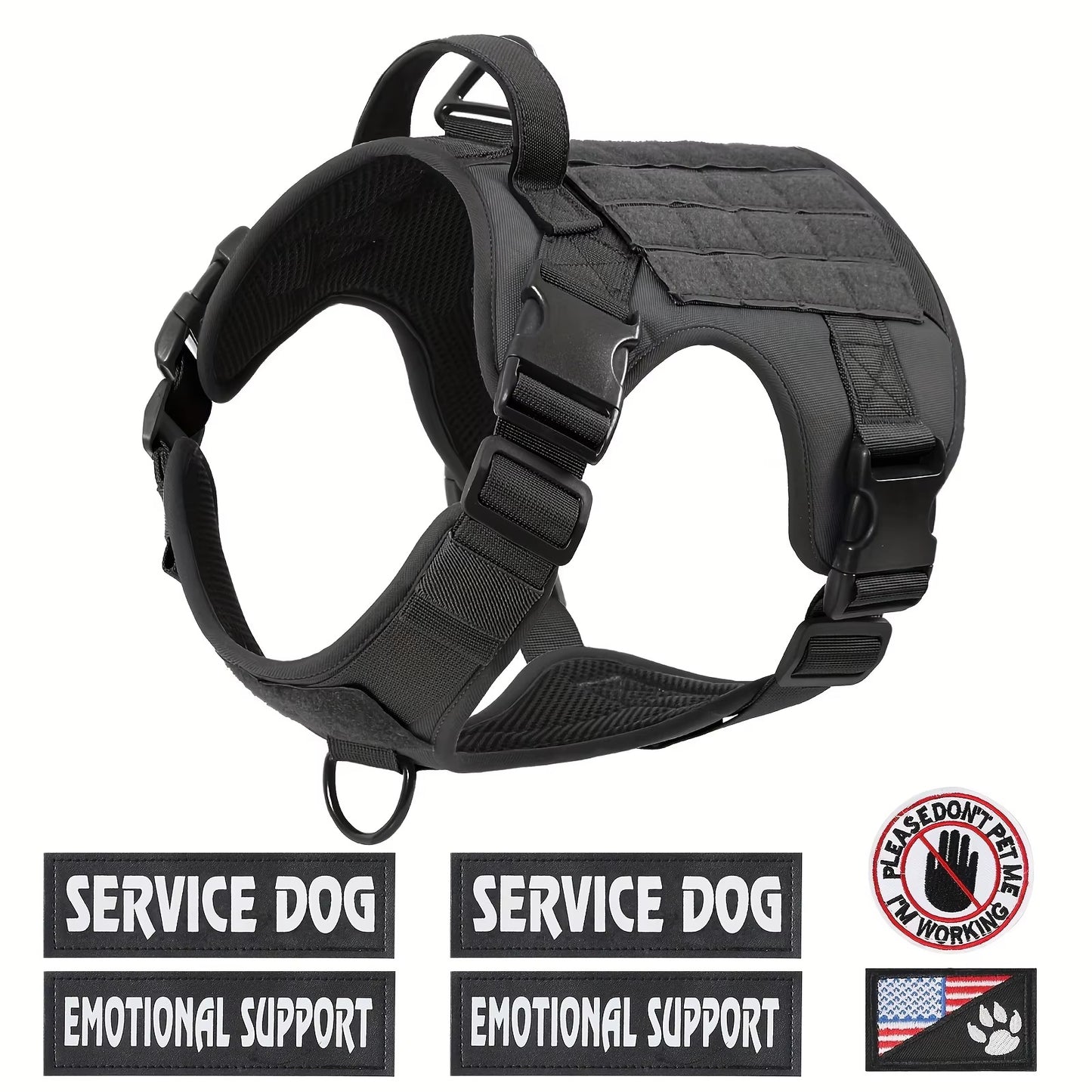 American Local Tactical Pet Boobs Service Dog Harness Vest Adjustable Reflective Dog Harness Metal Buckle Hiking Training