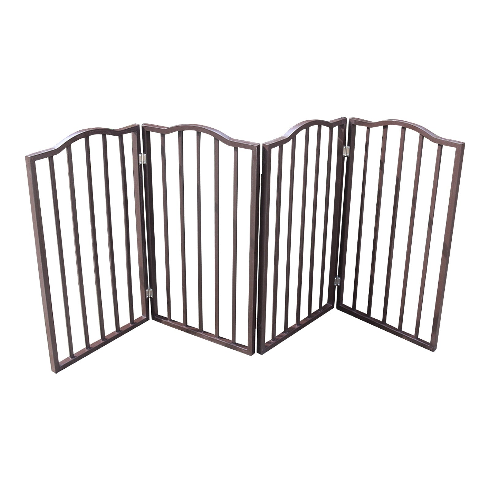 Dog Gate For Doorways, Stairs - Freestanding, Folding, Brown, Arc Wooden