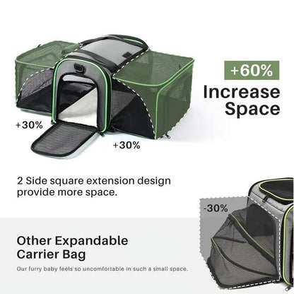 Expandable, Foldable, Portable Pet Carrier With Wheels And Six Sides For Cats And Small Dogs.