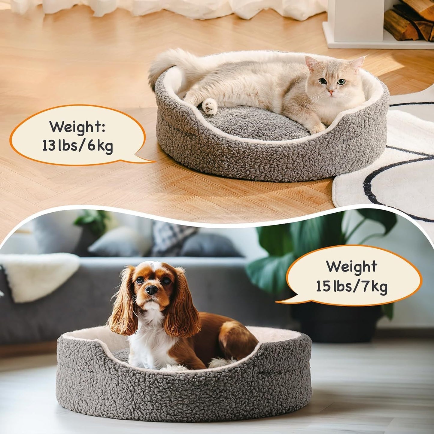 Washable Pet Bed For Small Dogs & Cats - 23x23x7 Inch Orthopedic Dog Bed With Non-Slip Bottom, Plush Round Bed For Puppies & Indoor Kittens, Grey