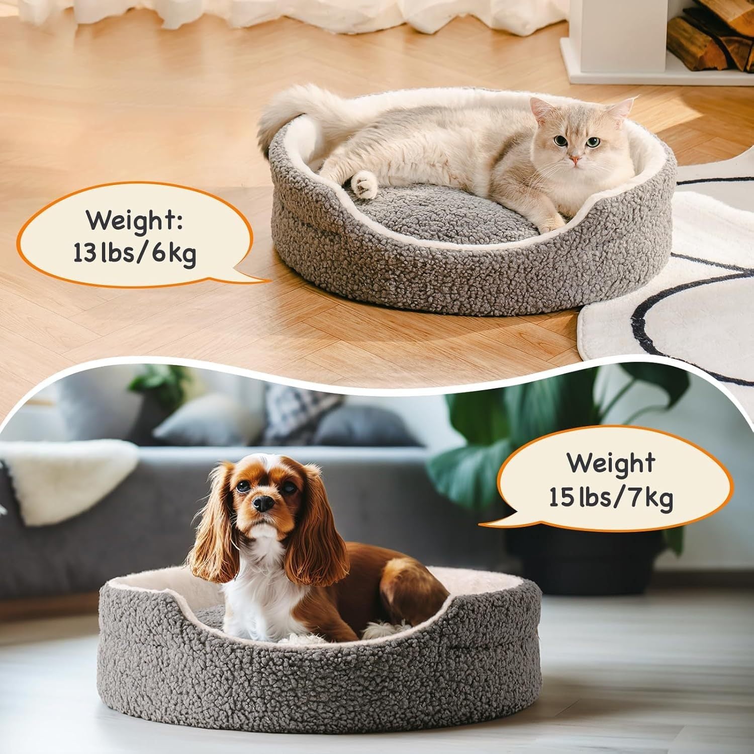 Washable Pet Bed For Small Dogs & Cats - 23x23x7 Inch Orthopedic Dog Bed With Non-Slip Bottom, Plush Round Bed For Puppies & Indoor Kittens, Grey