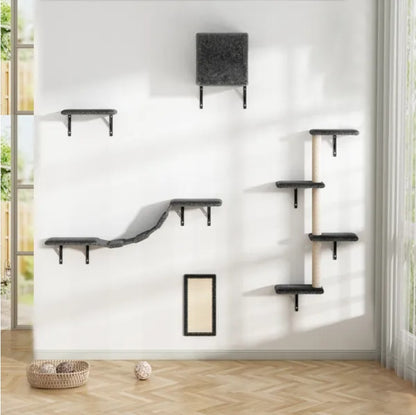 5 Pcs Wall Mounted Cat Climber Set  Floating Cat Shelves And Perches  Cat Activity Tree With Scratching Posts  Modern Cat Furniture