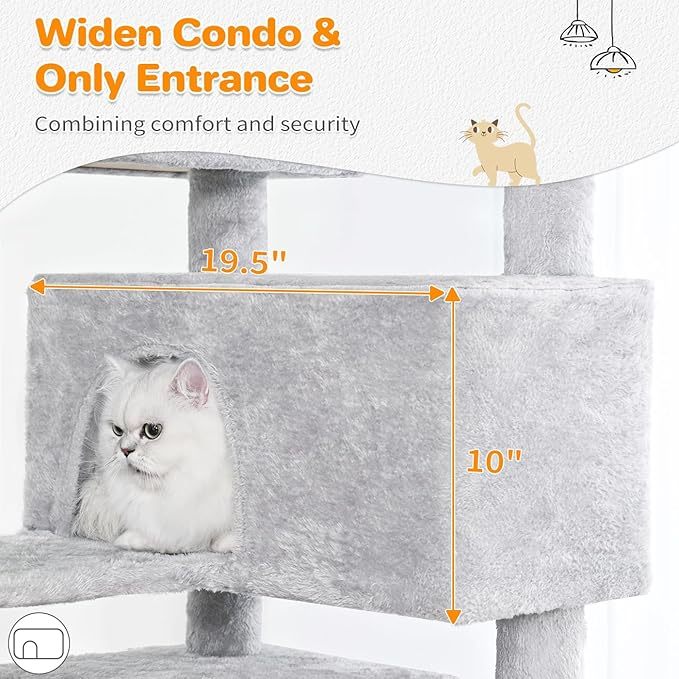 Made for Pets 56-inch Pet Cat Tree For Indoor Cats Multi-Level Cat Tree With 2 Apartments Cat Activity Center With Scratching Posts And Toys Light Gray