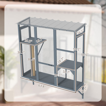 Catio Outdoor, Window Catio For 2-3 Large Indoor Cats W 2 Jumping Platforms, Scratching Post, For Playing, Napping