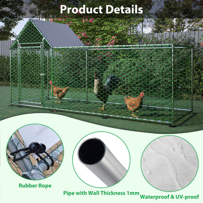 Metal Chicken Coop,Walk-in Chicken Run,Poultry Chicken Hen Pen Cage,Rabbits Duck Cages,With Cover