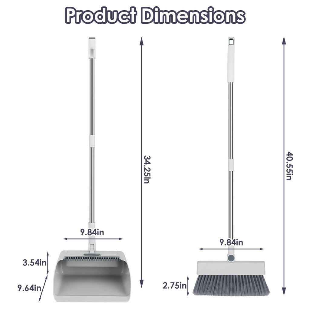 1Set Broom And Dustpan Combo Set With Squeegee Stainless Steel Handle 4 In 1 Upright Standing Broom And Dust Pan For Indoor Outdoor Garage Kitchen Room Office Sweeping