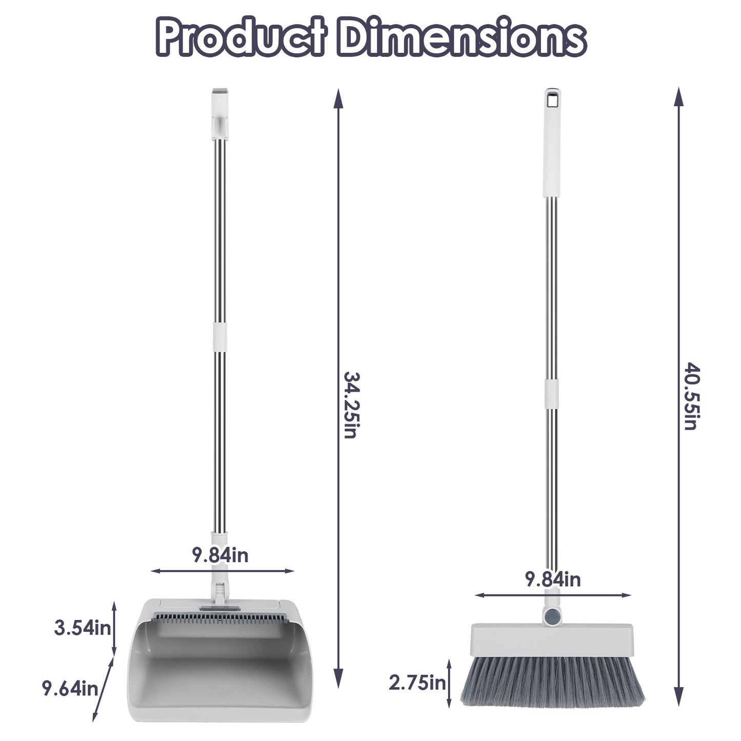1Set Broom And Dustpan Combo Set With Squeegee Stainless Steel Handle 4 In 1 Upright Standing Broom And Dust Pan For Indoor Outdoor Garage Kitchen Room Office Sweeping