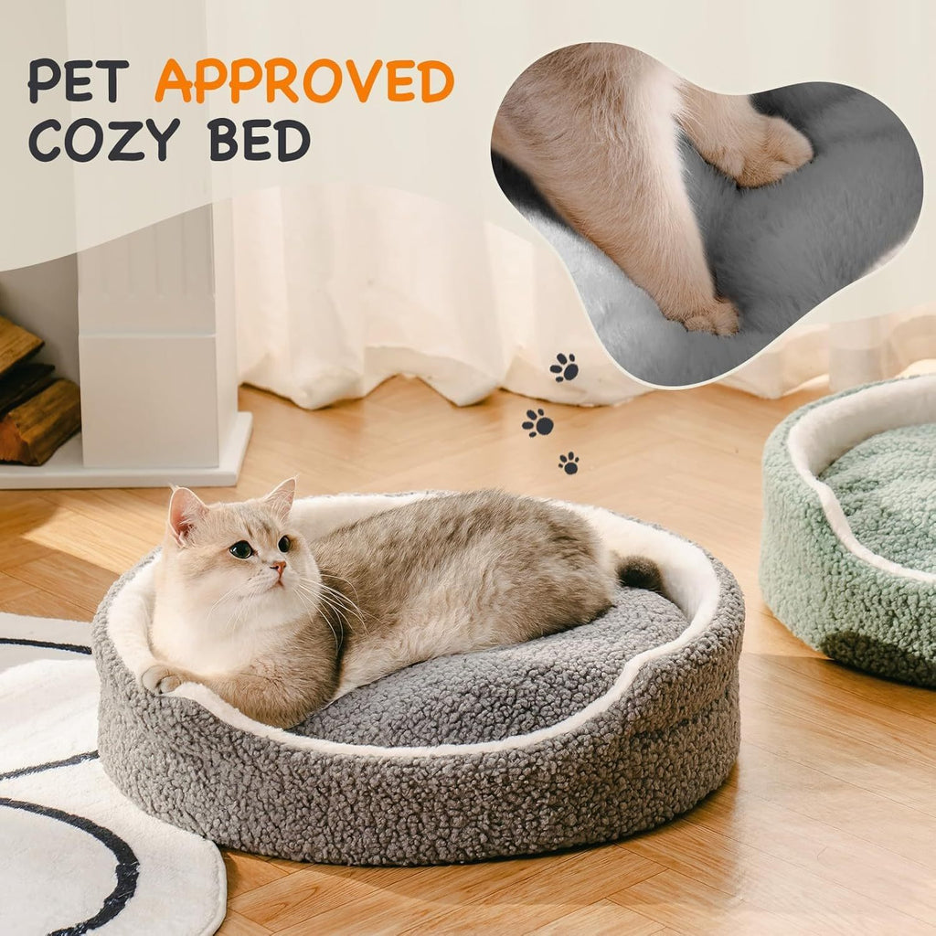 Washable Pet Bed For Small Dogs & Cats - 23x23x7 Inch Orthopedic Dog Bed With Non-Slip Bottom, Plush Round Bed For Puppies & Indoor Kittens, Grey