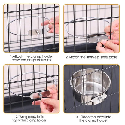 Detachable Pet Cage Food Water Bowl With Clamp Holder