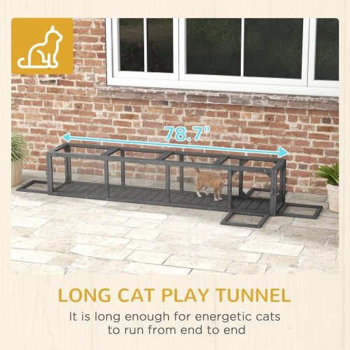 79 Inch Long Wooden Cat Runway With Weather Protection, Inside And Outside Connection, Suitable For Deck Terraces, Balconies, Dark Grey
