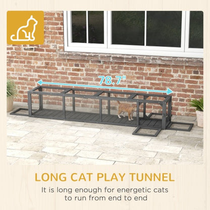 79 Inch Long Wooden Cat Runway With Weather Protection, Inside And Outside Connection, Suitable For Deck Terraces, Balconies, Dark Grey