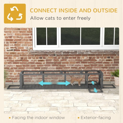 79 Inch Long Wooden Cat Runway With Weather Protection, Inside And Outside Connection, Suitable For Deck Terraces, Balconies, Dark Grey