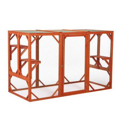 Wooden Cat House, Outdoor Cat Cage With Waterproof Asphalt Board And Cat Habitat, Orange