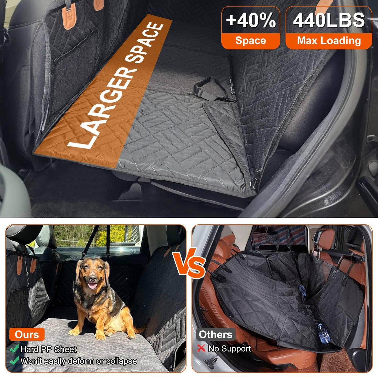 1Pc Dog Car Seat Cover For Back Seat Waterproof Oxford Cloth Seat Cover Hammock Non-Slip Scratchproof Back Seat Extender With Side Flap Mesh Window Storage Bag For Car SUV Truck