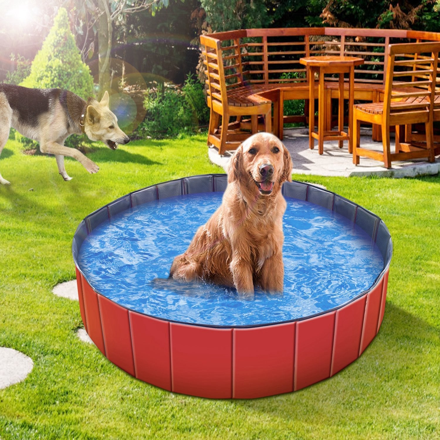 1Pc 160 X 160 X 30cm-63.0 X 63.0 X 11.8inch Foldable Pet Swimming Pool PVC  Dog Swim Pool Bathing Tub Playmat Pools