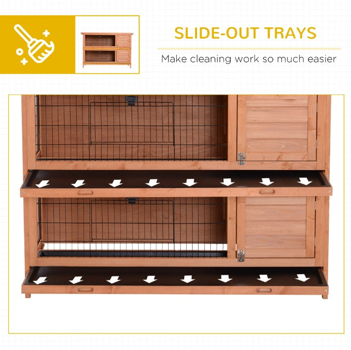 54  Rabbit Cage, 2-Tier Rabbit Hutch Outdoor Guinea With Removable Dividers And Pull-Out Trays, Orange