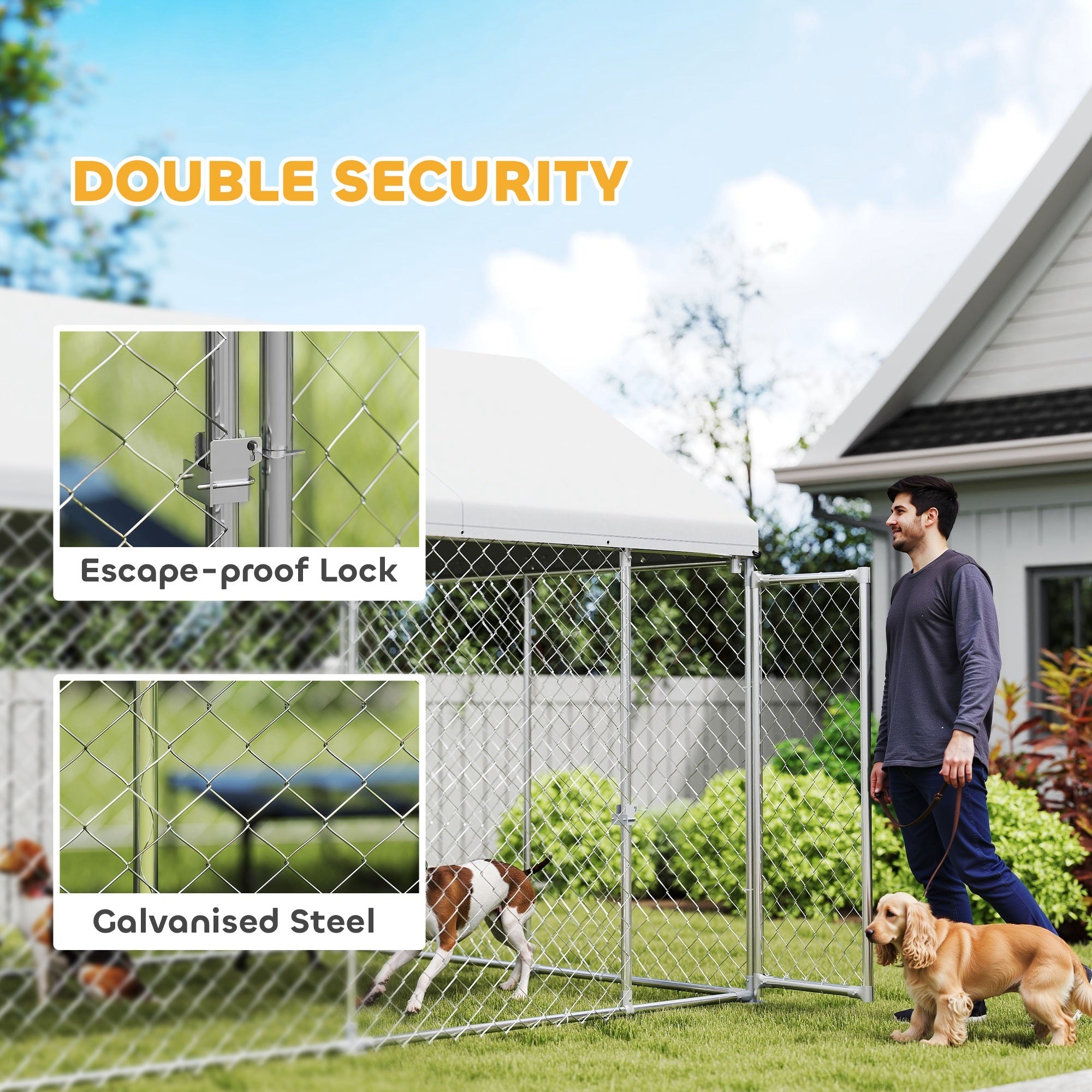Heavy Duty Outdoor Dog Kennel With Waterproof Roof, Secure Latch, Chain Link Dog Run For Backyard, 19.7 X 7.5 X 7.9