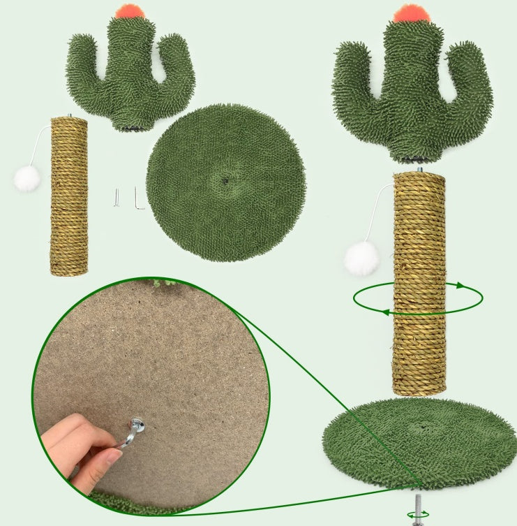 Cactus Cat Climbing Tree 2-in-1 - Solid Wood Base Natural Sisal Scratching Pillar With Hanging Ball Toy, Indoor Cat Multi-level Activity Center