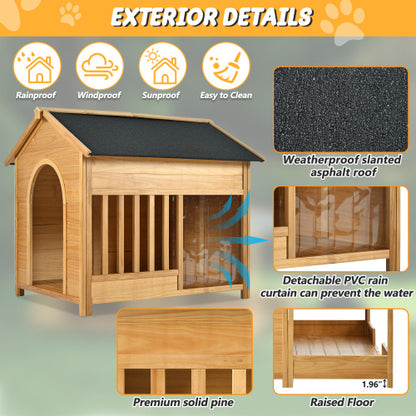 60.2  Large Outdoor Dog House With Insulated Liner For Winter Waterproof Dog Kennel For Medium & Large Dogs, Dog House With Porch And Asphalt Roof And Elevated Floor, Nature