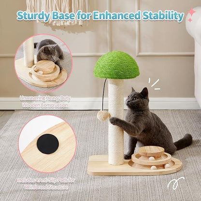 Mushroom Sisal Rope 2 In 1 Wooden Interactive Ball Track Ball Cat Scratching Post Cat Scratching Board