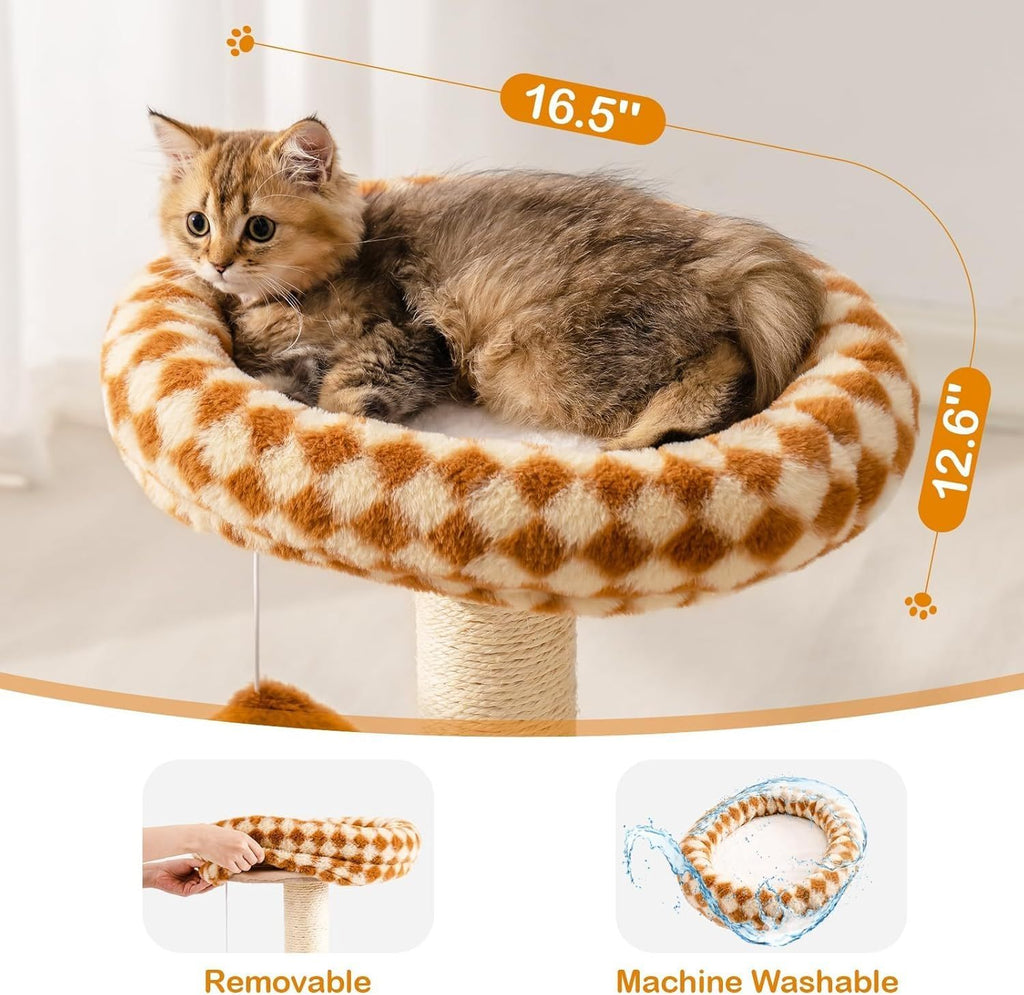 Cat Scratching Post With Bed - Small Cat Tower With Sisal Scratcher, Removable Perch & Ball Track Toys For Indoor Cats Brown, Medium