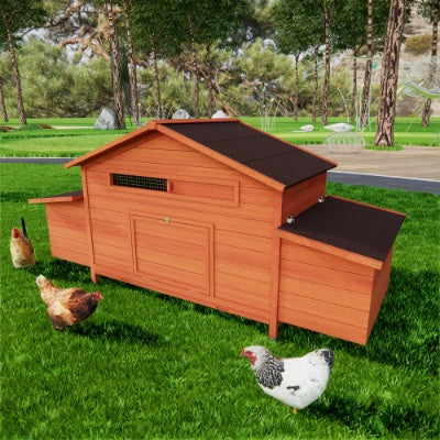 Handmade Large Wooden Chicken Coop Outdoor Hen House Poultry Cage For Outdoor With 2 Sides Nesting Boxes,2 Free-range Doors Leakproof Tray