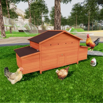 Handmade Large Wooden Chicken Coop Outdoor Hen House Poultry Cage For Outdoor With 2 Sides Nesting Boxes,2 Free-range Doors Leakproof Tray