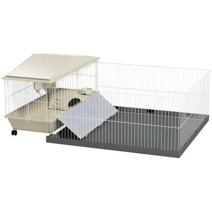 Small Animal Cage With Removable Pet Playpen, Guinea Pig Cage With Waterproof Pad, Hay Feeder, Water Bottle, Food Dish
