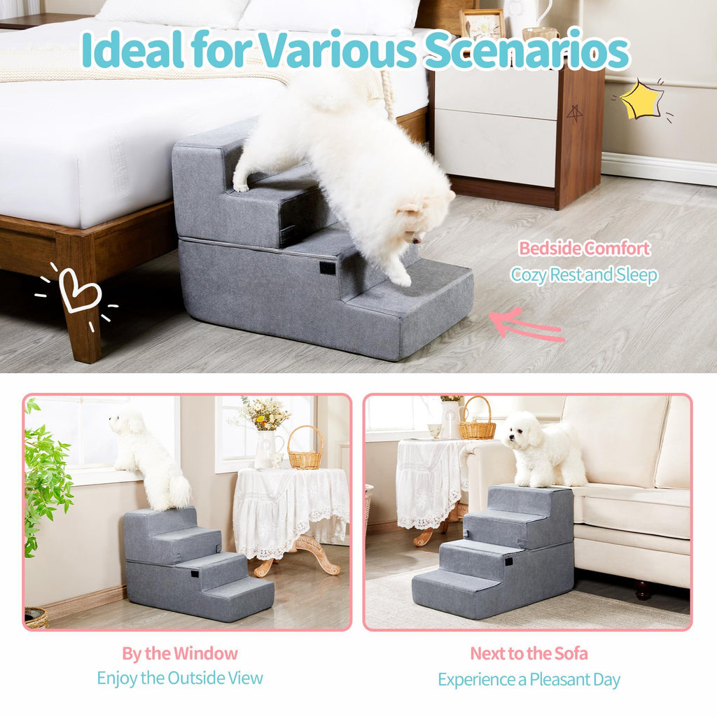 Four-step Dog Bed Indoor Non-slip Balance Pet Ramp Gray