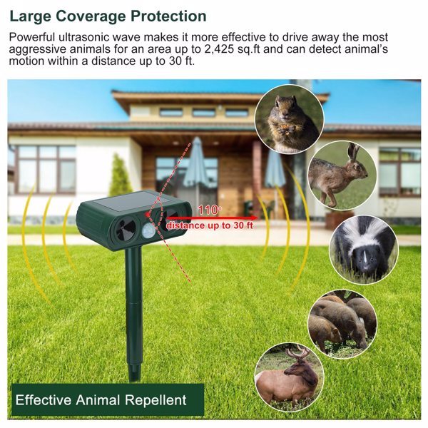Ultrasonic Animal Repellent Solar Motion Sensor Repellent IPX4 Outdoor Waterproof Type, No Delivery On Weekends