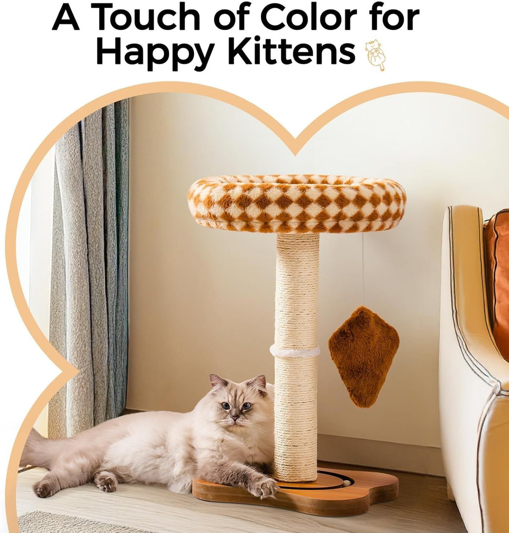 Cat Scratching Post With Bed - Small Cat Tower With Sisal Scratcher, Removable Perch & Ball Track Toys For Indoor Cats Brown, Medium