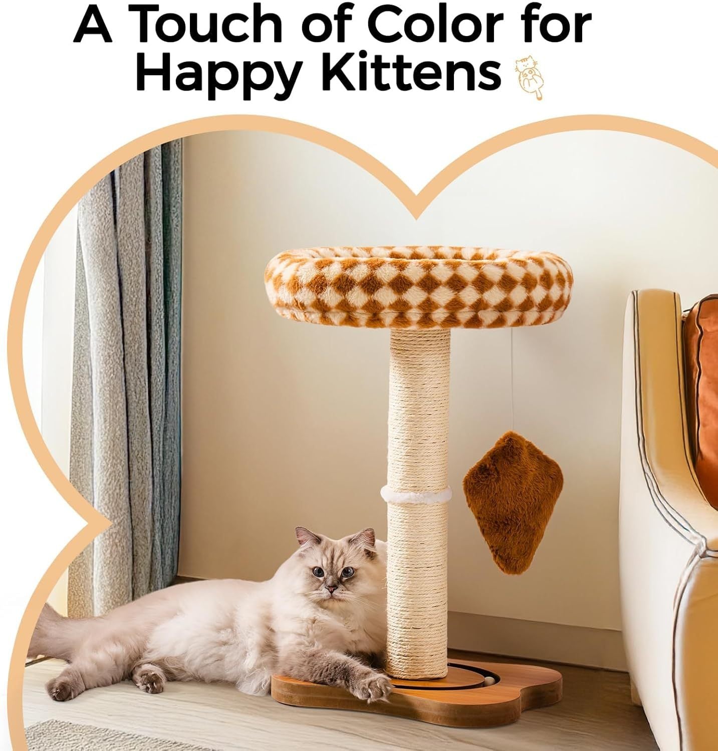 Cat Scratching Post With Bed - Small Cat Tower With Sisal Scratcher, Removable Perch & Ball Track Toys For Indoor Cats Brown, Medium