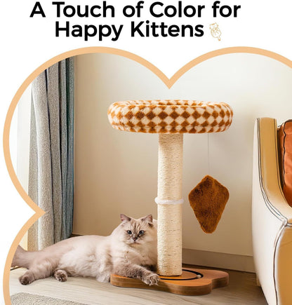 Cat Scratching Post With Bed - Small Cat Tower With Sisal Scratcher, Removable Perch & Ball Track Toys For Indoor Cats Brown, Medium